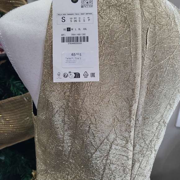 BRAND NEW ZARA SHINY GOLD DRESS SIZE SMALL - Picture 7 of 8